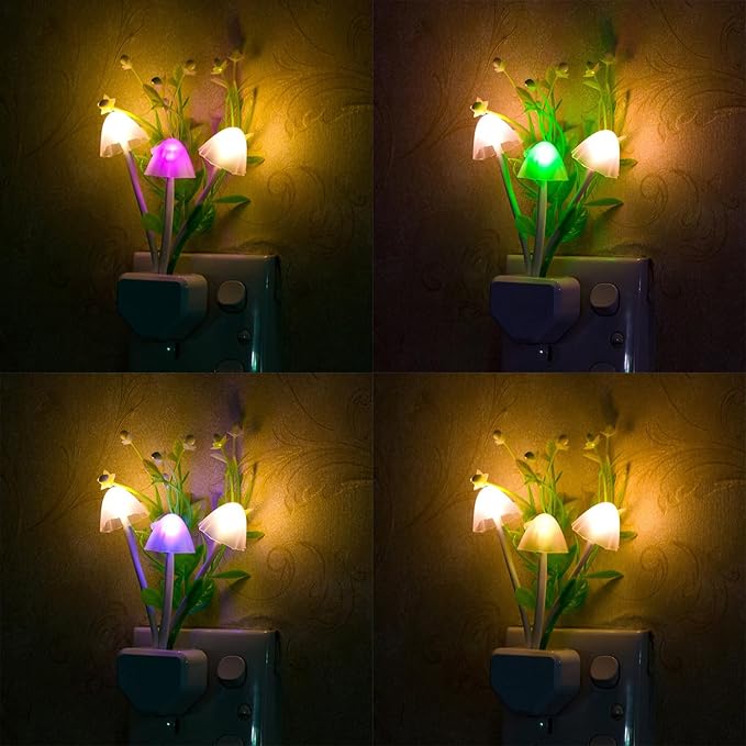 2 Pack Mushroom Night Light Plug-in, Lotus Leaves/Water-Weeds Mushrooms Colors Changing Nightlight Colorful Bedside Lamps Breast-Feeding LED Night Lights for Baby Kid Children Adult