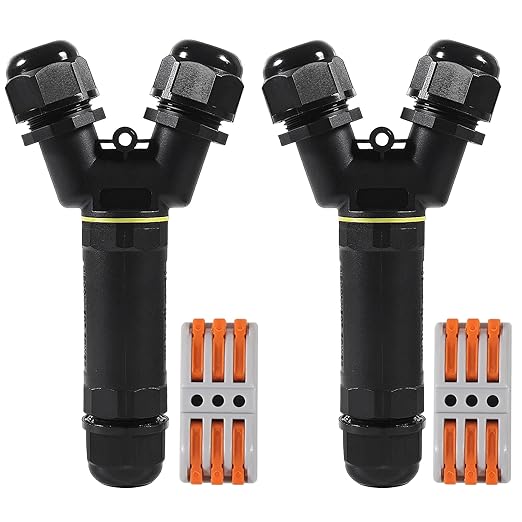 2PCS IP68 Waterproof Electrical Cable Connector, Outdoor 3 Way Y Shape Junction Box, 32A/450V Waterproof Wire Connectors for AWG 28-12, Quick Screwless Installation