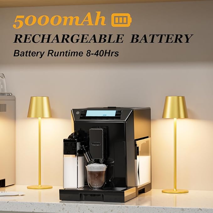 Cordless Table Lamp Rechargeable Gold - KK 2 Pack 5000mAH Battery Operated Lamp for Dining Table, 3 Color Stepless Dimming Waterproof LED Wireless Lamp for Counter, Outdoor Patio, Touch Control