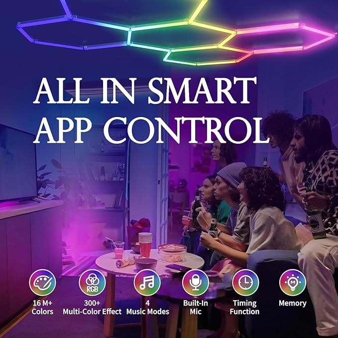 Super Bright RGB Hexagon Led Lights with App and Remote Control,16 Million Colors and Many Scene, Music Sync,for Living Rooms,Bedrooms, and Gaming Rooms,Party,Gym,Garage