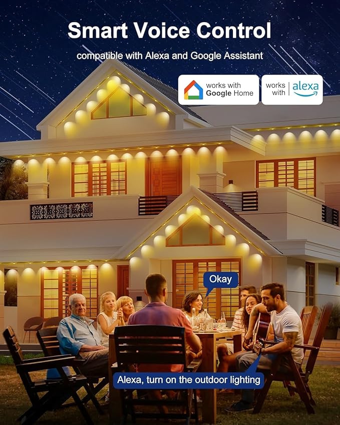 Permanent Outdoor Lights - Smart Outdoor LED Lights, 100ft RGB Color Changing, 54 Scene Modes, App Control, Waterproof IP67, Alexa Compatible