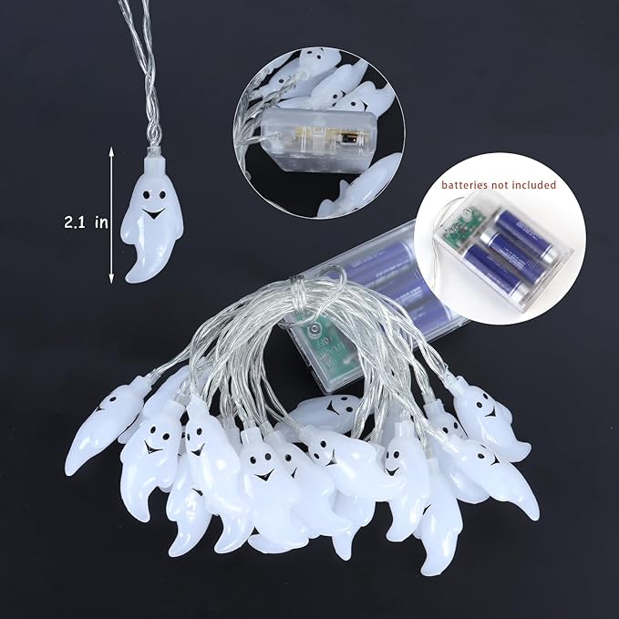 KEPATO Halloween String Lights 10Ft 20 LEDs Battery Operated Outdoor Decorations Ghost Lights for Halloween Party Decor