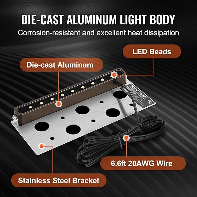 VEVOR LED Hardscape Lighting, 6.8 Inch Retaining Wall Lights, 3W 12V-24V AC/DC Low Voltage Paver Light, IP68 Waterproof Outdoor Step Lights, 3000K Swivel Hardscape with Connectors (8 Pack Soft White)
