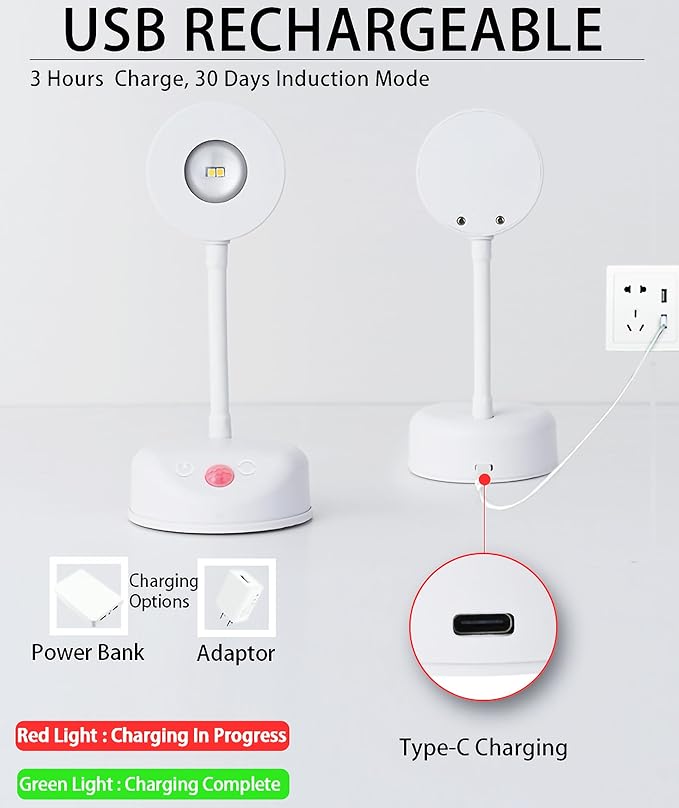 2200mAh Cat's Eye Bulb Motion Sensor Picture Light, LED Wall Sconce, Spotlight Painting Night Lamp, Rechargeable Battery Operated 3 Color & Dimmable 360° Rotation (White, 2 Pcs)