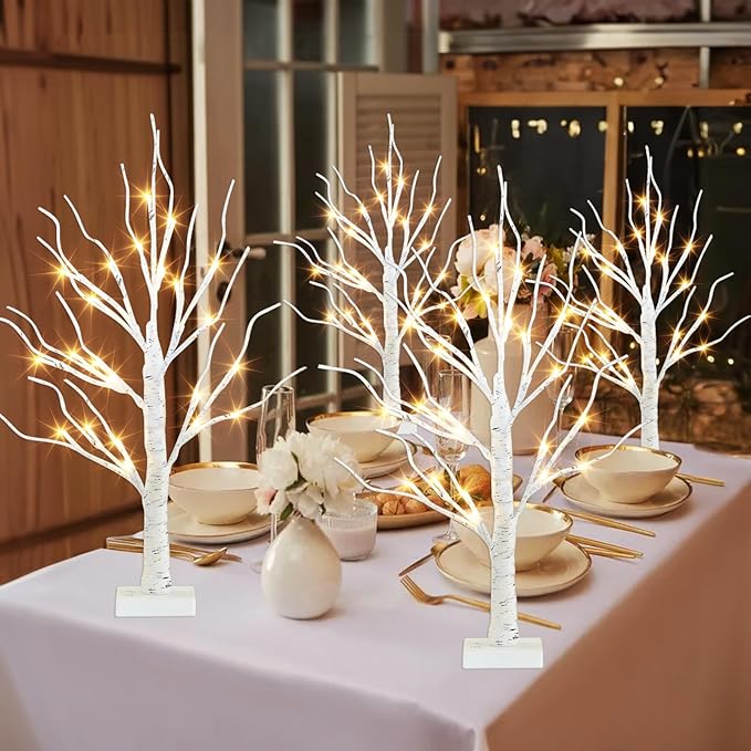 PEIDUO Easter Decorations for The Home, 2FT Easter Tree with LED Lights, Warm White Tree Lamp, Fairy Light Spirit Tree for Room Inside Fireplace Decor, Battery Powered, Timer (4PK)