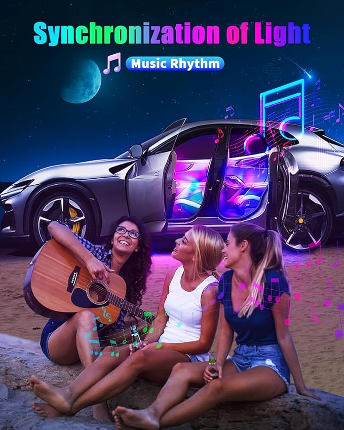 RGB Dream Color Interior Car Strip Lights with Smart APP Remote Control, DIY Mode and Music Mode, Multicolor Footwell Under Dash Chasing Inside Light Kits for Cars Truck ATV UTV with Car Charger