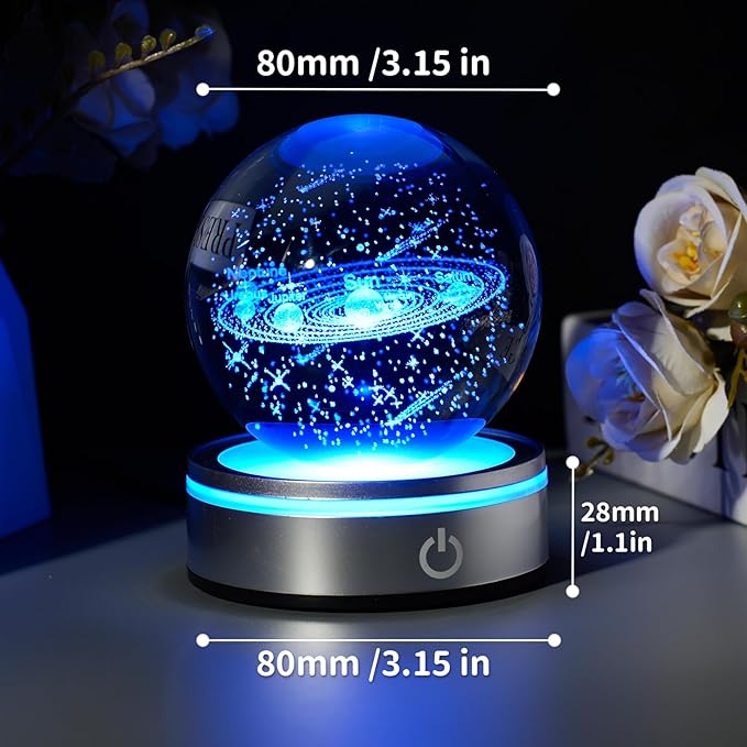 3D Solar System Crystal Ball Night Light with LED Colorful Lighting Touch Base Upgrade 3.15 In Galaxy Planets Glass Ball Lamp Paperweight Astronomy Gift Decor for Boys Girls Kids Birthday Christmas