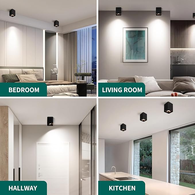 OKELI Black Modern LED Dimmable Ceiling Light Fixtures for Hallway Kitchen Entryway, 20W 1300LM 2700K-6000K Flush Mount Close to Ceiling Lighting, Cuboidal Ceiling Lamps for Living Room 3pack