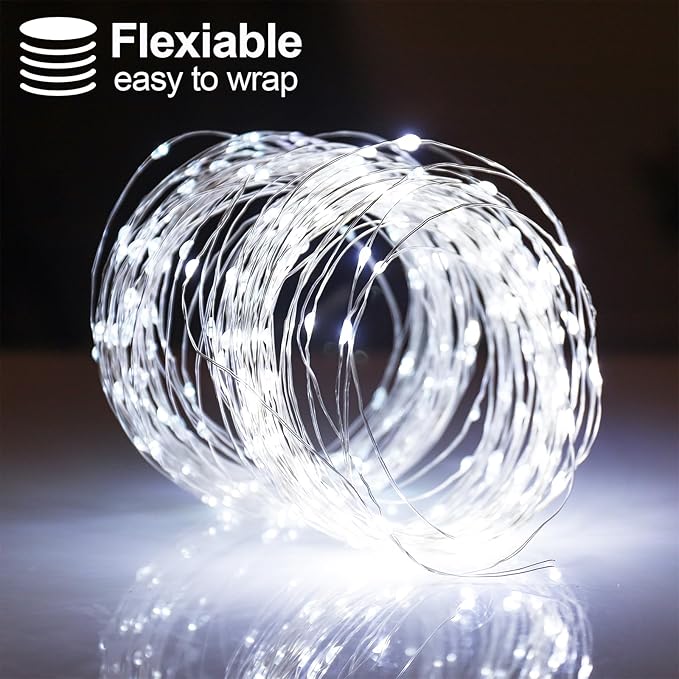 YAOZHOU Christmas Decorations Cool White Fairy String Lights, Battery Operated with Timer, 2 Pack Total 33FT 100 Led Mini Battery Powered Mason Jar Waterproof Firefly Lights DIY Party