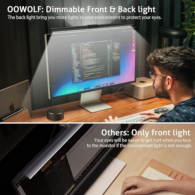 OOWOLF 2Pack Monitor Light Bar with Remote, Ra95 Computer Monitor Lamp for Eye Caring, USB Reading LED Task Lamp with Dimming, Dimmable Light Bar with Backlight, No Glare Space Saving Desk Lamp