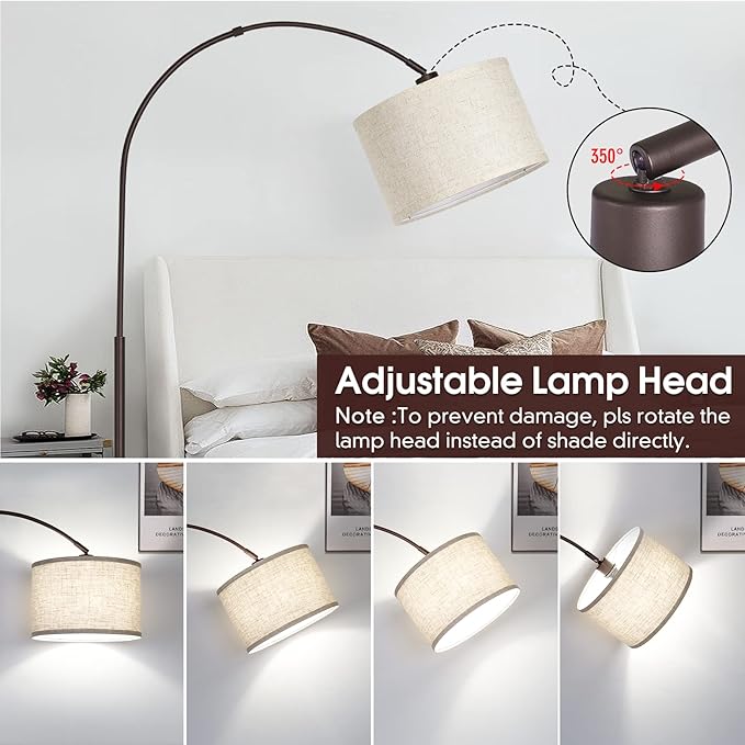 Dimmable Arc Floor Lamp, Floor Lamps for Bedroom, Farmhouse Standing Lamp with Adjustable Hanging Shade, Brown Tall Pole Lamp, Mid Century Floor Lamp for Living Room, Over Couch, 9W LED Bulb Included