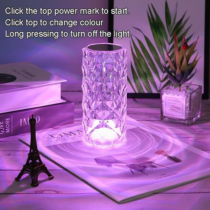 Can Switch 16 Colors Artificial Crystal Table Lamp, Rgb Color Changing Rose Diamond Design with Remote Control USB Charg Touch Sensor Ambient Lighting, Artificial Crystal Table Lamp (16 colors-‎Small)