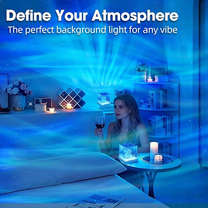 Northern Lights Projector, 16 Colors Aurora Cube Shower Lamp Projector with Remote and 3D Ocean Water Ripple Lamp for Bedroom, Galaxy Night Light for Playroom Kids Teen Girl Gift
