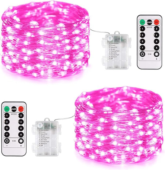 JMEXSUSS 2 Pack Valentine Lights Battery Operated, Total 400 LED 132ft Pink Fairy Lights with Remote, 8 Modes Pink Lights for Valentine's Day Indoor Outdoor Bedroom Room Birthday Anniversary Decor