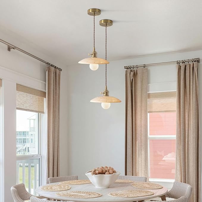 Natural Stone Shade Dome Pendant Light Wabi Sabi Style Island Pendant Lights Nordic Marble Hanging Light for Kitchen Island Dining Room, Wire Adjustable
