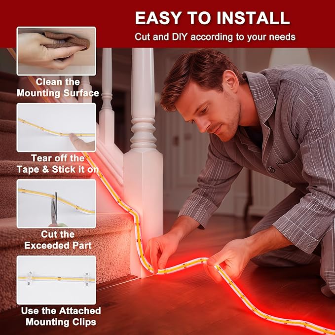 OMIKA Red 33FT COB LED Strip Lights Outdoor Waterproof, 3200 LED Plug in Strip Light PVC Casing Tape Light Flexible with Self-Adhesive Timer Dimmable for House Garden Camping DIY