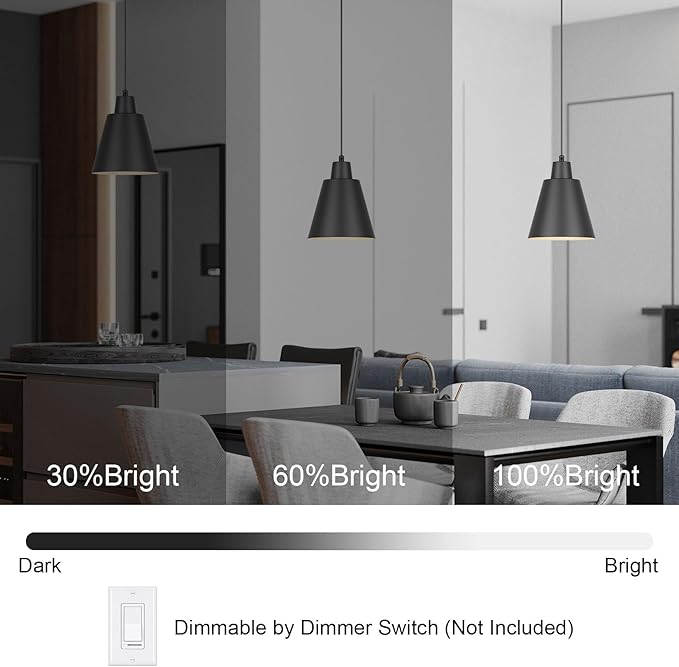 Industrial Pendant Lights, Black Pendant Light Fixtures, Vintage Kitchen Island Light with Black Metal Shade, Farmhouse Pendant Lights for Dinning Table Bedroom Bar - Black, 3 Packs