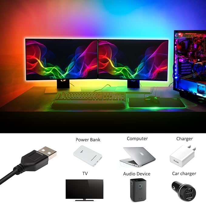 USB LED Strip Lights 13.2ft, USB Powered LED Light with 24-Keys Remote Controller Waterproof RGB Flexible Color Changing LED Strip Light for TV Backlights, Bedroom, Desk, PC, Camping & Home Decoration