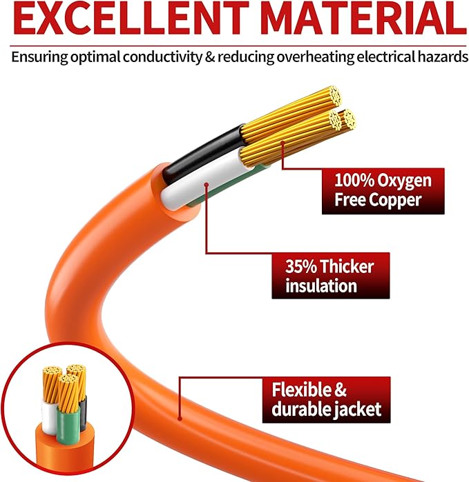 16/3 50 FT Outdoor Extension Cord Waterproof, Weatherproof & Flame Retardant Orange 3 Prong Power Cord Outside for Lawn & Garden, 13 Amps 1625 Watts 125 VAC 16AWG SJTW, ETL Listed