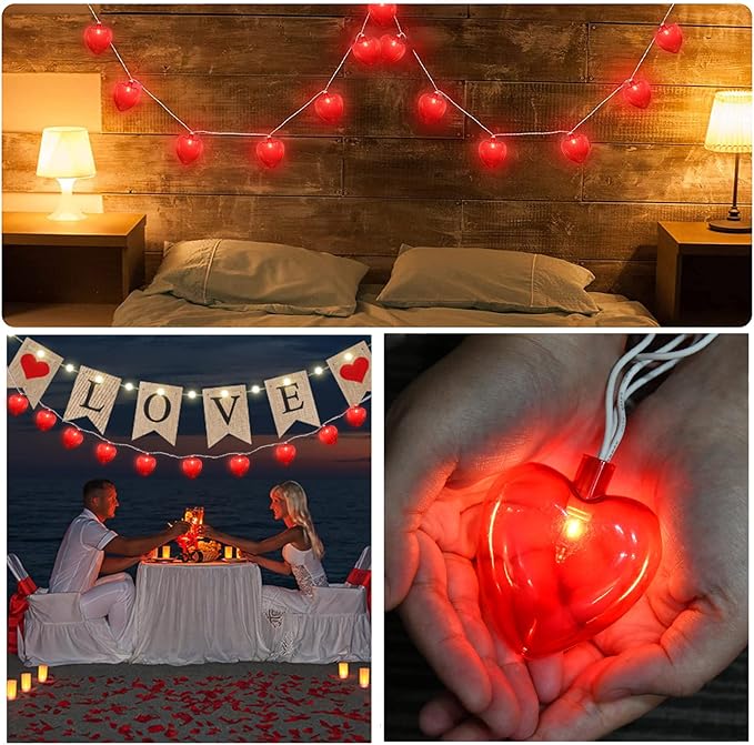 Valentines Day Decorations Lights, 8.5FT 10 LED Red Heart String Lights Plug in, Connectable Valentine's Day Fairy Lights for Wedding Indoor Room Outdoor Holiday Party Christmas Gift Valentine's Day