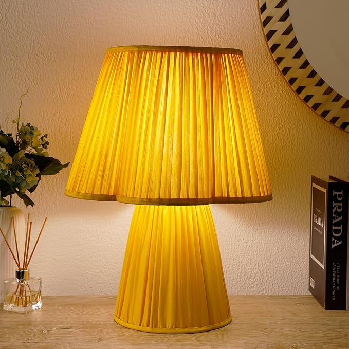 Handicrafts Home Handcrafted Satluj Silk Fabric Table Lamp, 16x21” Modern Farmhouse Accent Table Lamp, Decorative Dome Bedside Nightstand Lamp for Bedroom Living Room, Small Desk Light, Sunflower