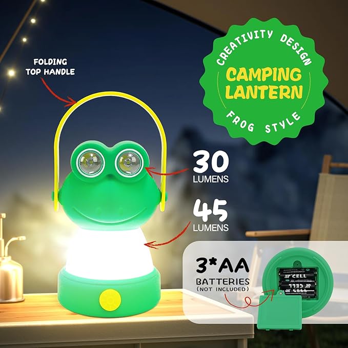Outdoor Equipment LED Camping Lantern for Kids Age 6+, Battery Powered Night Light, Theme Gift for Children's Day, Birthday, Frog Style Lightweight Tent Lamp (Battery NOT Included)