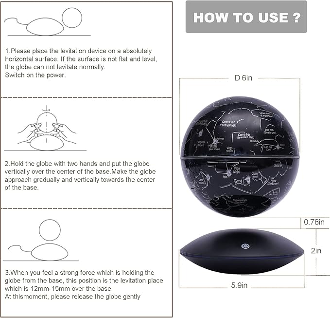 Magnetic Levitating Globe with LED Light,Floating Globes Constellation Ball Night Light Cool Tech Children Educational Gift Home Office Desk Decor