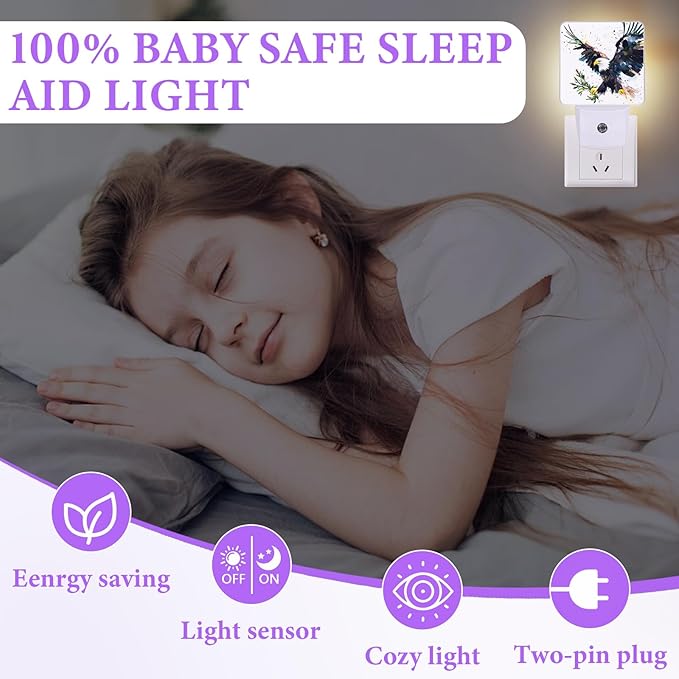 Eagle Night Light,Green Leaves Plug-in Night Lights with Dusk-to-Dawn Sensor for Bedroom,Bathroom and Living Room Sleep Friendly lamp 0.5w