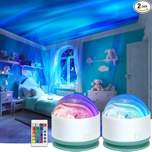 Northern Lights Projector, Rechargeable 16 Color Aurora Night Light Projector Ambient Lighting with Dimmable & Remote Control for Bedroom Kids Teen Girl Gift Room Decor - 2P