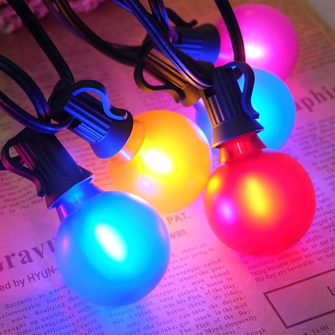SUNSGNE 25 Pack G40 LED Christmas Replacement Globe Light Bulbs, Colored Christmas Round Lights with E12 Candelabra Base for Outdoor Indoor Decor- Frosted Multicolor- 0.6 Watt