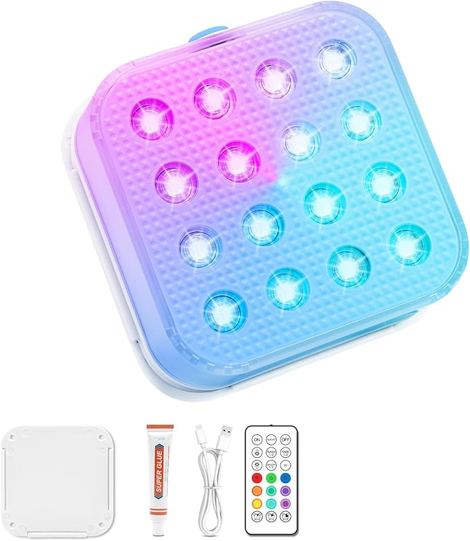 Creatrek Rechargeable Pool Lights with Remote, 16 Color Changing Submersible LED Lights, Waterproof Pool for inground, Ponds, Bathtub Decorations, 1 Pack