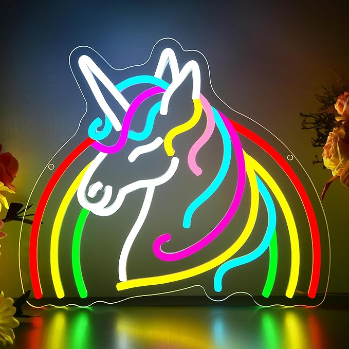 Unicorn Neon Sign for Wall Decor Dimmable Rainbow Unicorn LED Neon Light for Girls Room Decor Colorful Anime Signs for Kids Room Bedroom Party Birthday Gifts for Girls Kids Size 13.8 * 11.9in(P041)
