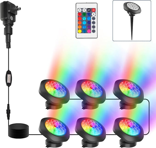 RGBW Pond Lights,LED Underwater Submersible Fountain Lights IP68 Waterproof,Remote Control Color Changing Landscape Spotlights Lighting for Fish Aquarium Tank Yard Garden Pool (Set of 6)