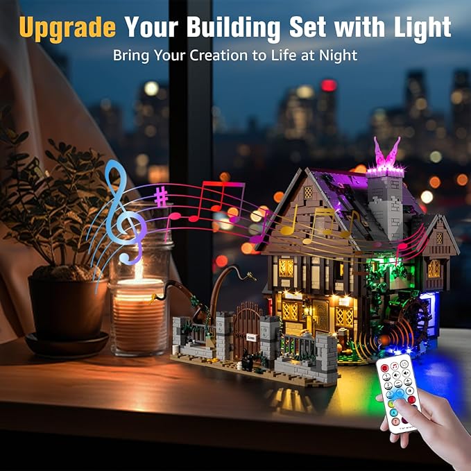 BrickSoul Ultimate Light Kit for Lego 21341 Hocus Pocus: Sanderson Sisters' Cottage Building Set | Upgraded Wireless Dimming, Multi-Zone Lights & Selectable Sound Effects (21341 Set NOT Included)