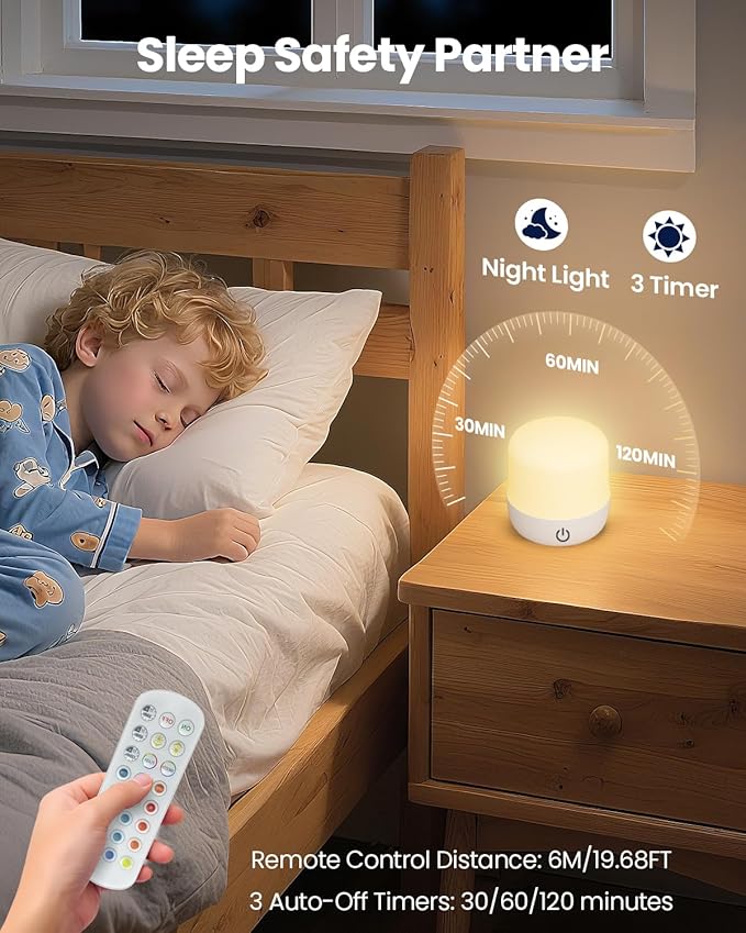 Rechargeable LED Light Bulb: Battery Powered Lights Bulb with Remote, 4000mAh E26 15 Color Modes Dimmable Night Lights with 3 Timer, Detachable Wireless Puck Light Bulb for Lamps/Wall Sconce, 2 Pack