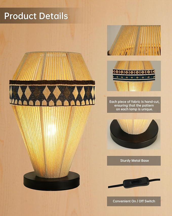 Table Lamps for Living Room - Bedside Lamps for Nightstand, Vintage Night Stand Lamp with Remote Boho Lamp for Bedroom Kids Room Living Room Office