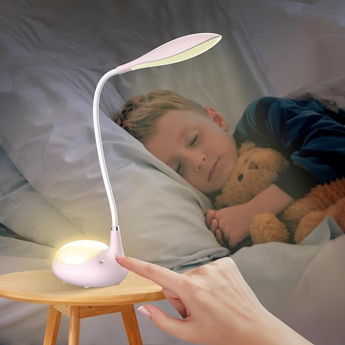 LED Desk Lamp, 2 in 1 Dimmable Reading Lamp, Touch Desk Lamps for Home Office Dorm with 3 Color Modes, USB Rechargeable Night Lights for Kids, Gifts for Boys Girls