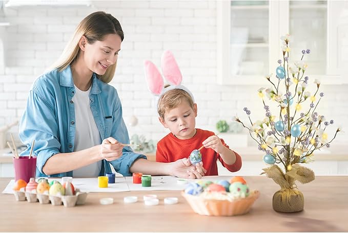 RoseCraft Easter Decorations, Artificial 18 Inch Easter Egg Tree Tabletop Decor with Delicate Ornaments, for Home Party Wedding Holiday Spring Summer Decoration, Purple/Blue.