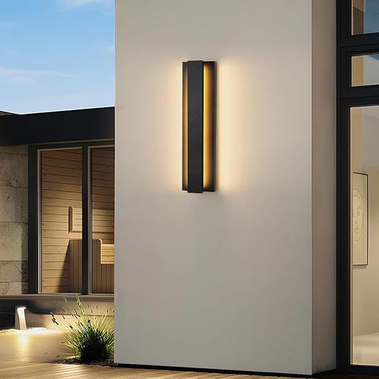 LamQee 18.5 Inch Modern Outdoor Wall Lights Exterior Lighting Fixtures, 3000K 12W LED Contemporary Outdoor Wall Sconce, Matte Black Outside Wall Mount Lights for House Garage Porch Patio Front Door