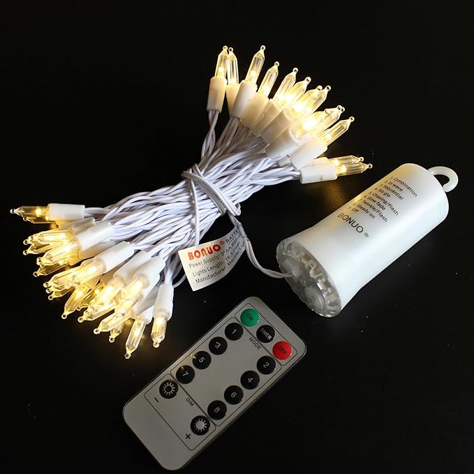 Mini Christmas Lights, 16Ft 50 LED Battery Operated String Lights with Remote Timer 8 Modes on White Wire for Indoor Outdoor Christmas Wreath Decor, Warm White