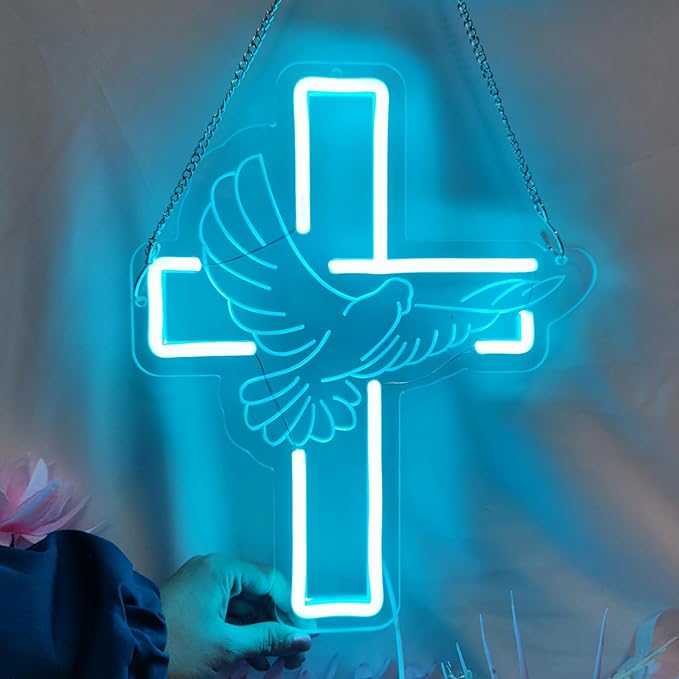 Jesus Cross Neon Signs, Cross Light Up Sign, Dimmable LED Neon Signs for Wall Decor Bedroom Home Room Party Decor, LED Neon Light for Wedding Christmas Easter Celebrations New Year, 30 * 24.62cm