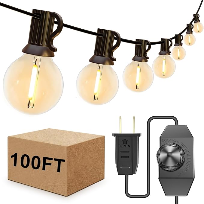 IKERY 100Ft Outdoor String Lights with 52 Shatterproof Clear Bulbs