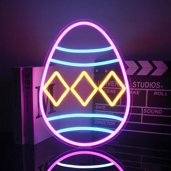 Easter Egg Neon Sign Happy Easter Neon Light Colorful Eggs LED Signs for Wall Dimmable Neon Lights Signs Jesus Neon Wall Sign for Bedroom Holiday Bar Party Decor USB Powered