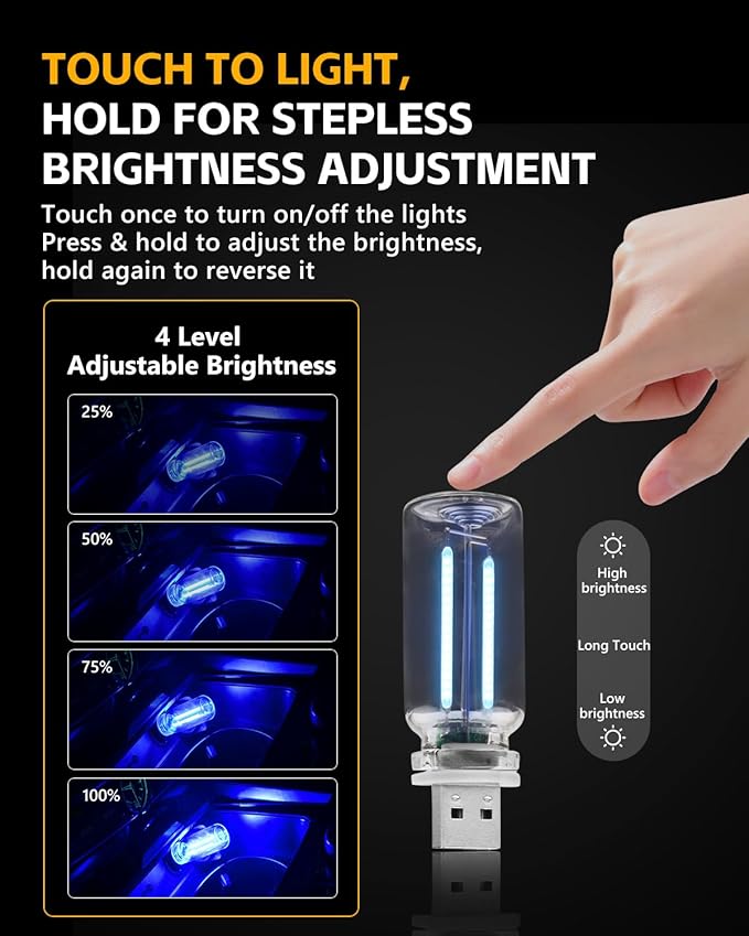 2PCS USB Lights for Car, Touch Adjustment Lights, Plug in USB Vehicle Interior Ambient Light, Mini LED Retro Bulb Glass Bottle Night Light for Camping, Holiday Decoration, Party, Bedroom (Blue)