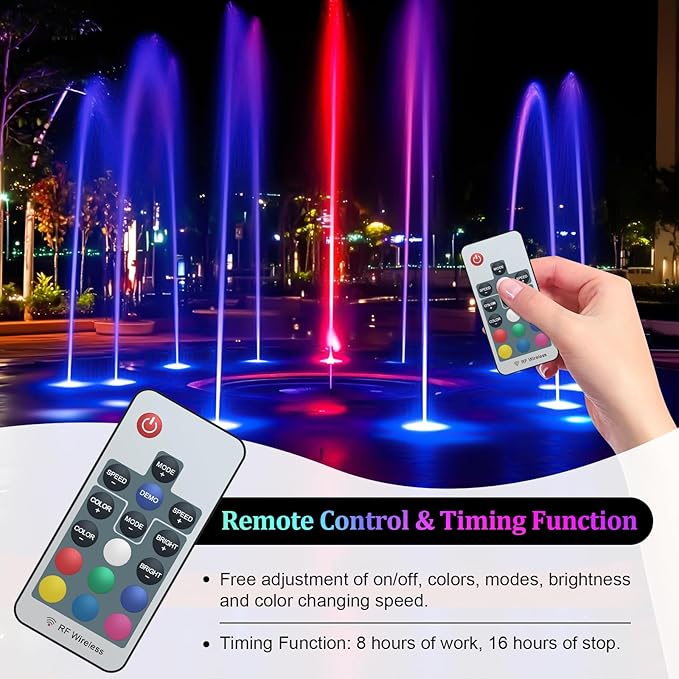 PChero Submersible LED Pond Lights with Timer, RGB Color Changing Underwater Light, IP68 Waterproof Spotlights Fountain Lights for Pool, Fish Tank, Garden, Yards, Waterfall (4 Lights)