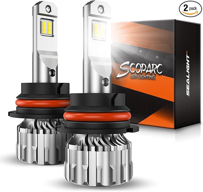 SEALIGHT 9007/HB5 Bulbs 38000LM Ultra-Brighter, 9007 Bulbs 6500K Cool White Fog Lights, 60000+ Hours lifespan with 15000RPM Cooling Fan, 1:1 Mini Size Quick Install Plug and Play, Pack of 2
