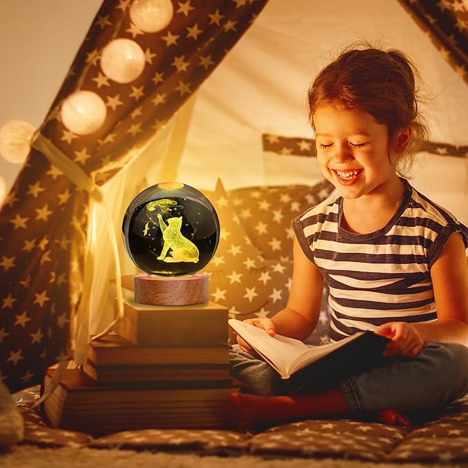 Cat Gifts for Cat Lovers for Women, Large 3D Night Light, Crystal Lamp 16 Color Changing with Remote Control for Bedroom Decor, Play with Butterfly