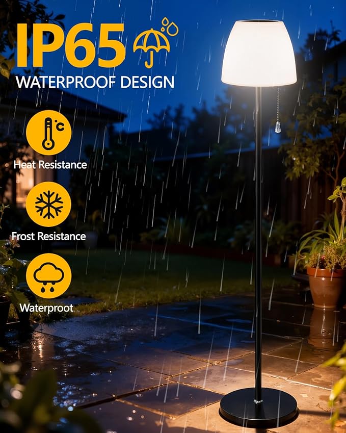 Solar Outdoor Floor Lamp - lP65 Waterproof, USB Rechargeable, 16 Colors & 4 Modes,Cordless Floor Lamp, Light Sensor & Remote Control, Adjustable Height for Garden, Yard, Balcony, Pool