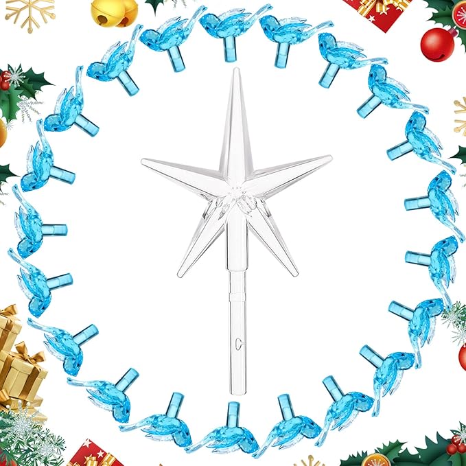 Mudder 100 Pieces Ceramic Christmas Tree Bird Bulbs and 5 Pieces Stars Replacement Plastic Bulbs for Ceramic Christmas Tree Decorations(Blue)