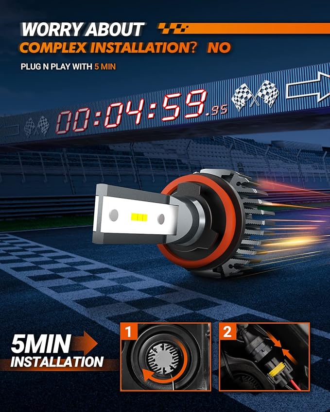 SEALIGHT 9005 H11 Fog Light Bulbs, 58,000LM 6500K 8 X Brighter 9005 H11 Bulbs Combo, Plug N Play 1:1 Size 10 Years Long Lifespan, IP67 Waterproof for Vehicle ATVs & Powersports, Pack of 4